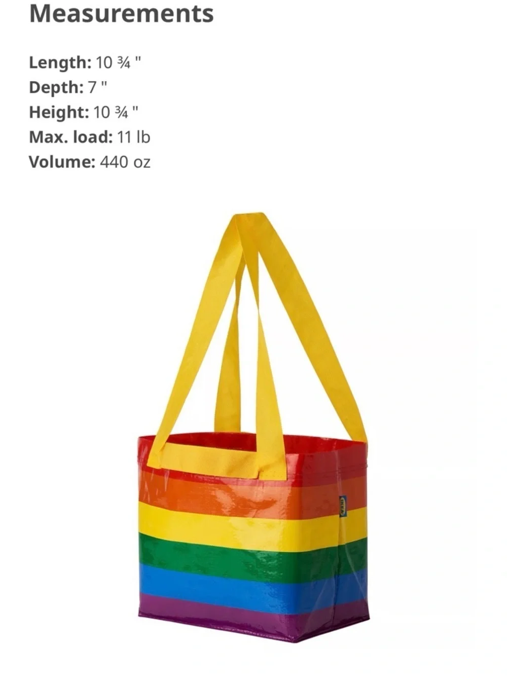 IKEA Rainbow Stripe Tote Bag with Yellow Handles